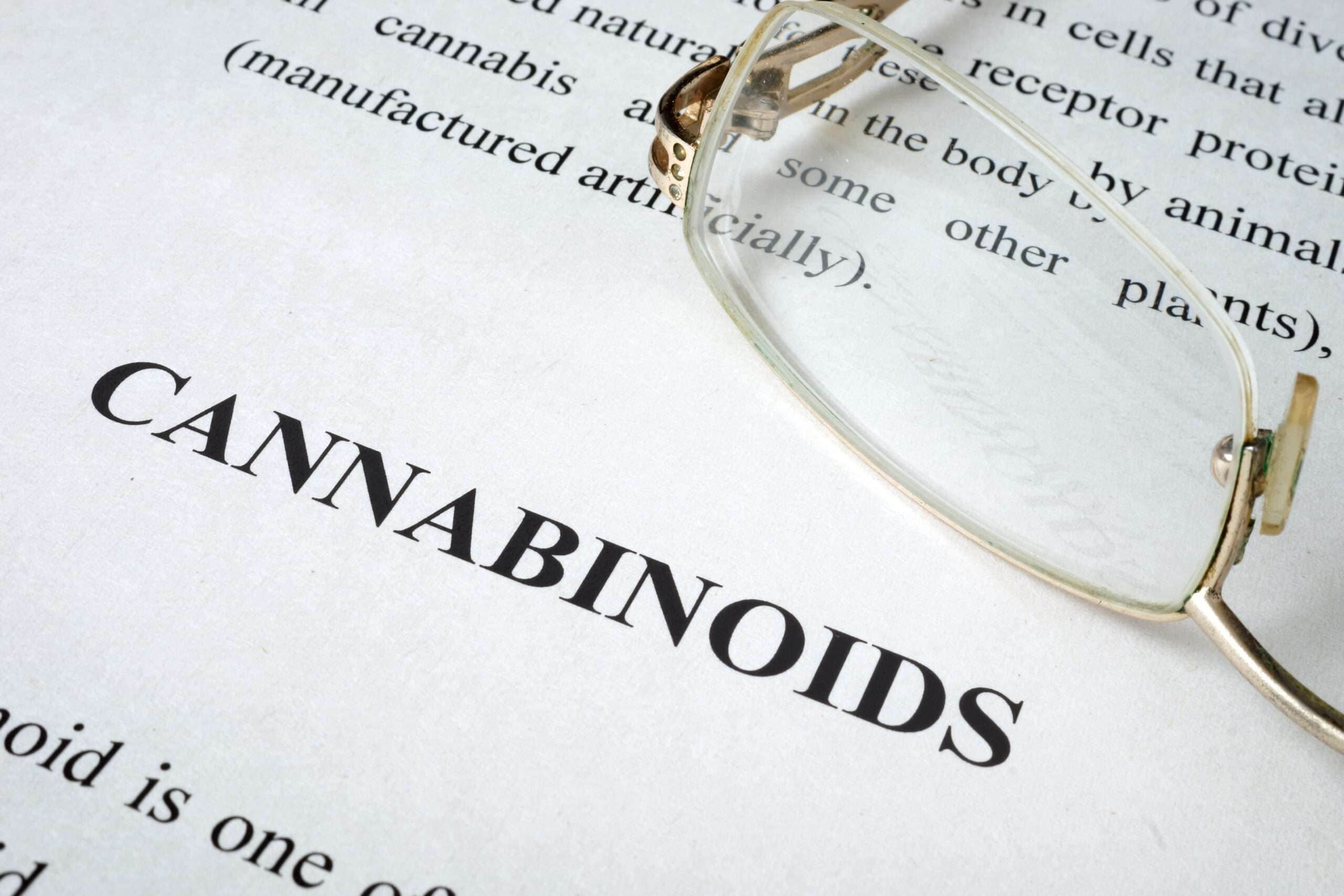 Document about Cannabinoids on a desk.