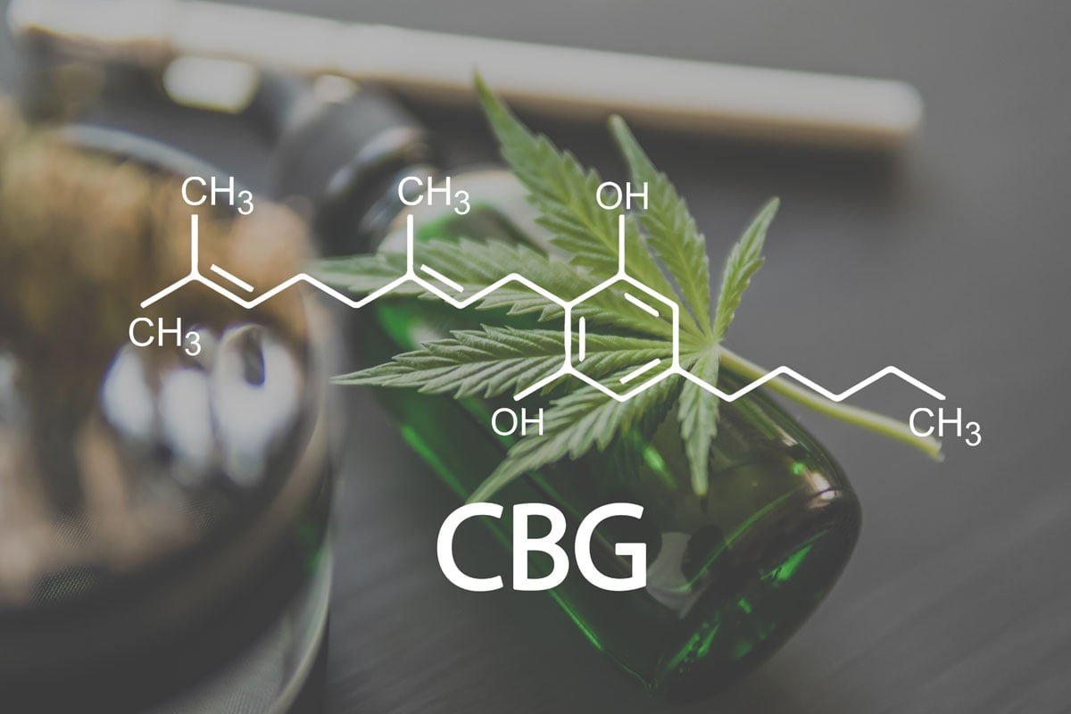 CBG Cannabis plants chemical formula. with the cannabigerol molecule.